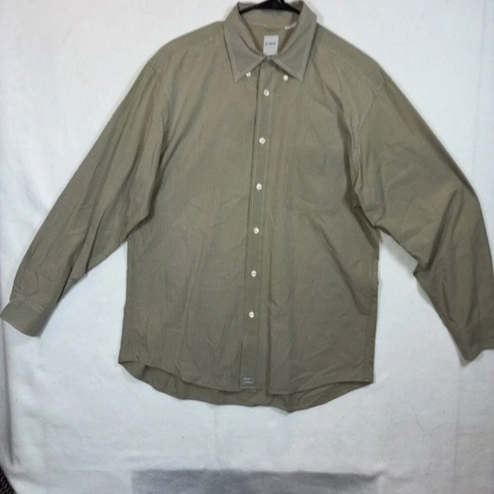 J. Crew Mens Button Down Shirt Tan Gingham Plaid Long Sleeve Casual Size Medium